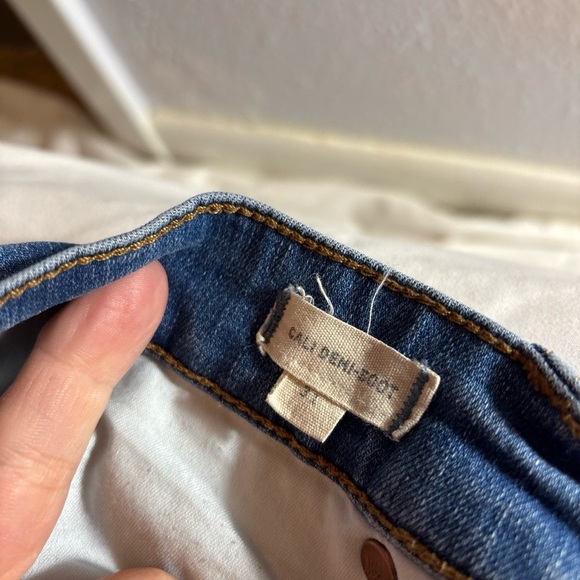 MADEWELL Cali Demi Boot Hand Embroidered Hippie Peace Sign Jeans Upcycled Sz 31 - Picture 6 of 16